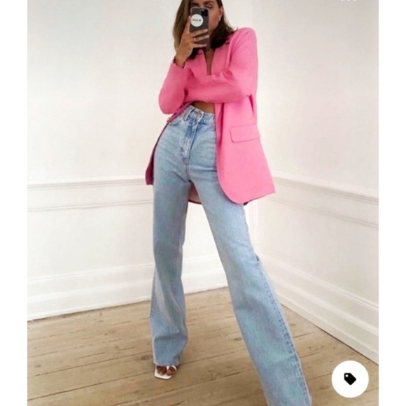 ZARA WIDE LEG FULL LENGTH LIGHT WASH JEANS SZ 10 - Picture 4 of 9